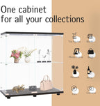 GDJAASJI Glass Display Cabinet with Lock, Fast Installation Curio Cabinets with 5mm Tempered Glass Floor Standing Bookshelf for Living Room (35.35" D x 31.69" W x 14.37" H, White)