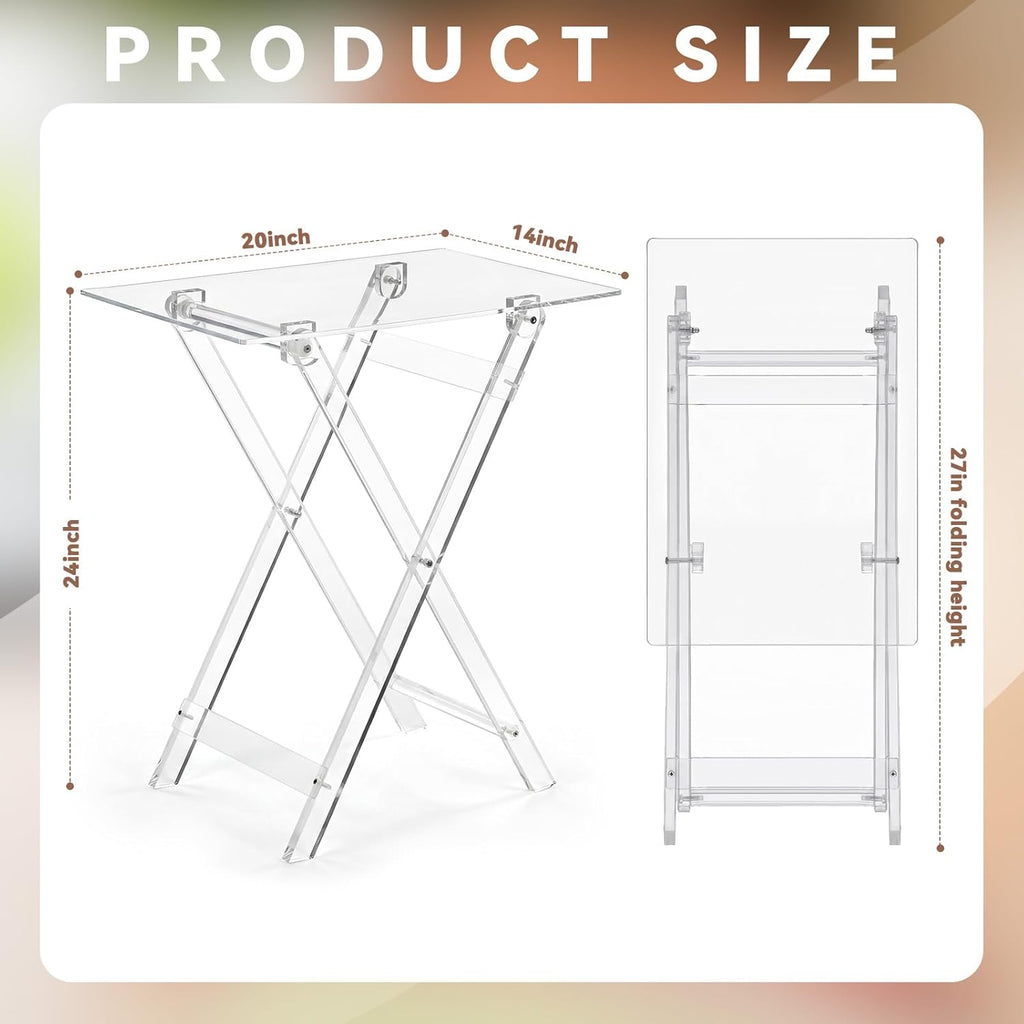 Namalu Acrylic Foldable TV Dinner Table Clear Small Folding Tray Space Saving for Eating Snack Coffee Bed Desk Living Room Kitchen Furniture Easy Assembly(No Edge,24 * 20 * 14 Inches,Transparent)
