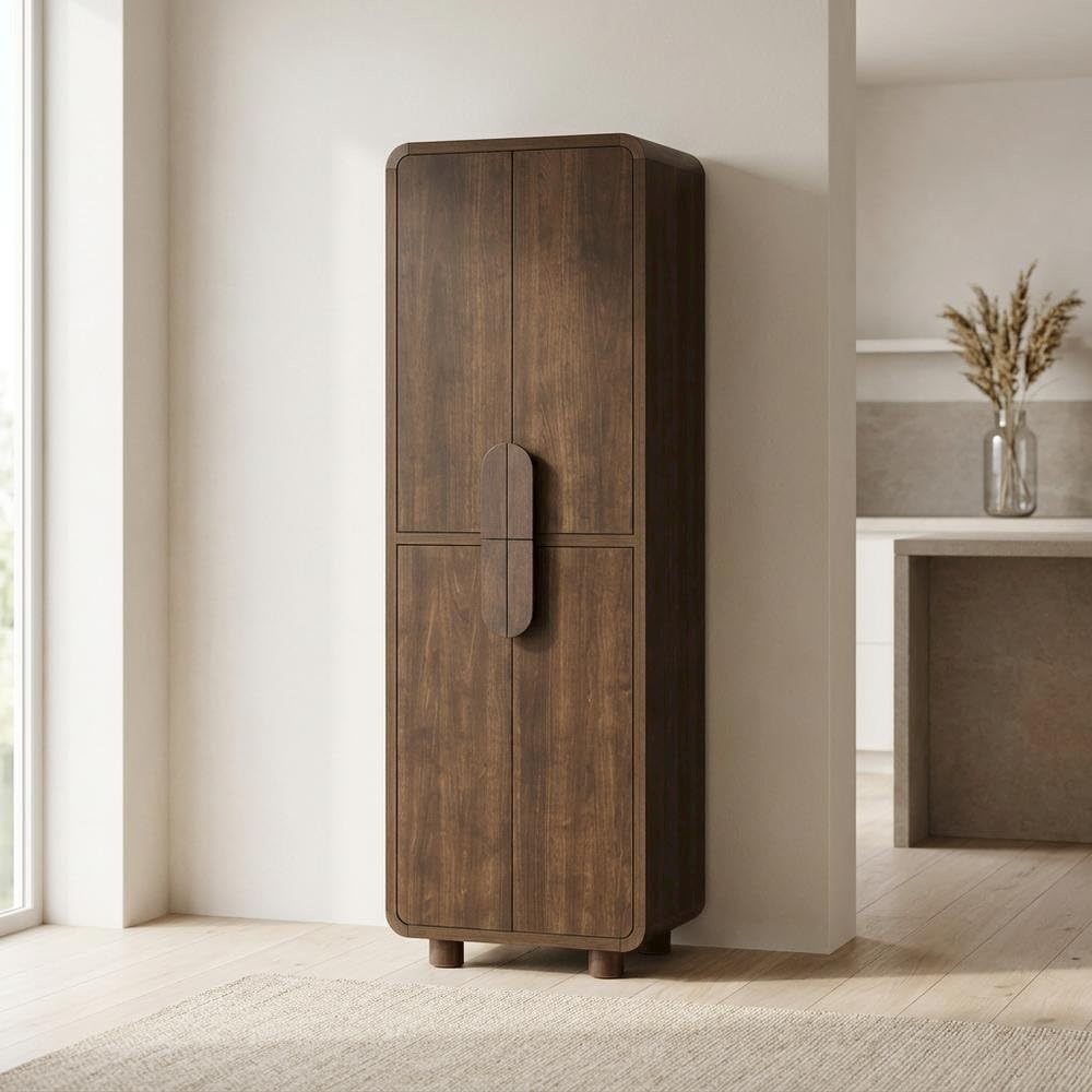 Furnifact Rustic Finish Pantry Cabinet, Durable Construction, Anti-Tip Mechanism, Spacious Storage, Easy Accessibility, Sturdy Frame for Kitchen Organization