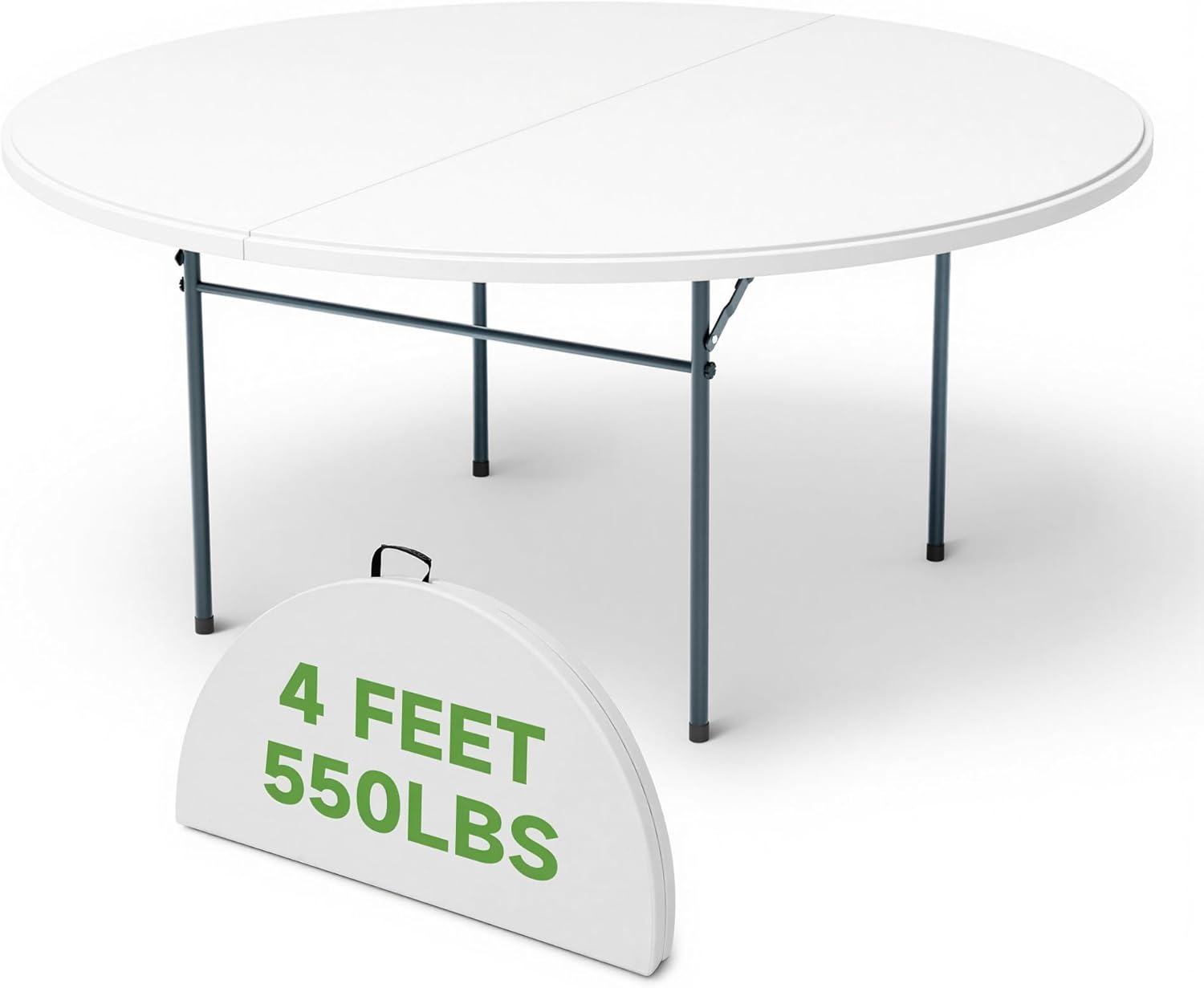 48 Inch Round Folding Table, Sturdy & Foldable Design, Heavy Duty 550lbs Capacity, Folding Dining Table for Camping, Picnic, Party, Dining