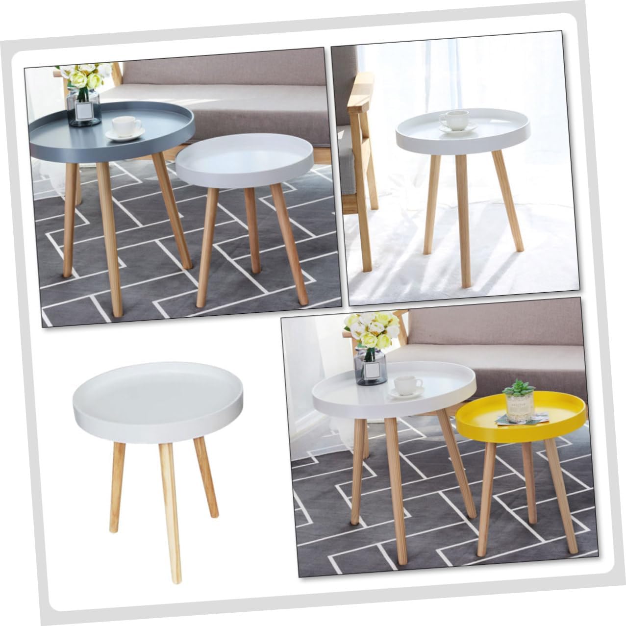 Levemolo Mini Round Sofa Side Table Nordic Style Household Corner Table White for Living Room Balcony Use