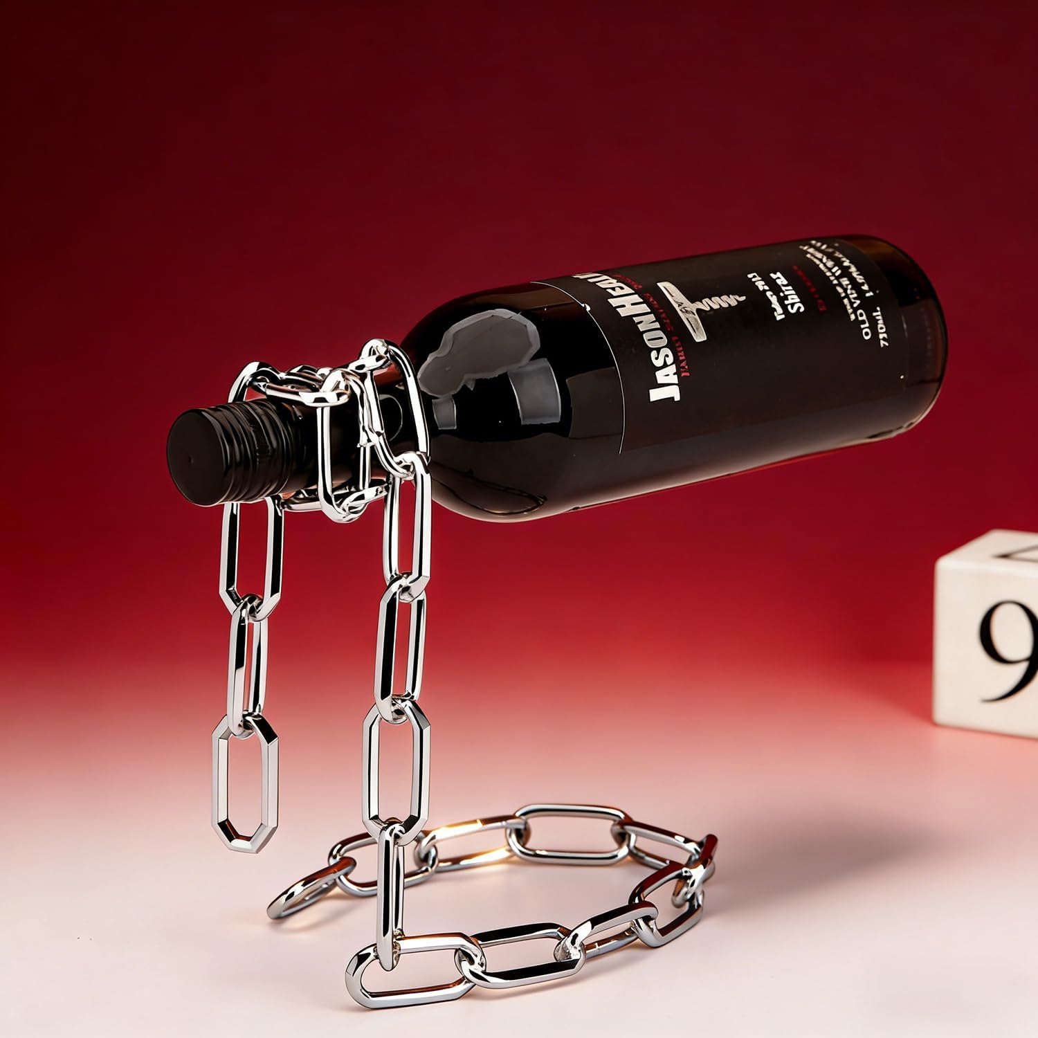 Floating Wine Bottle Holder - Magic Steel Chain Wine Rack, Metal Wine Bottle Holder, Wine Bottle Stand for Bar and Home Decoration (Silver)