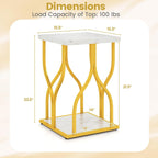 Giantex 2-Tier End Table, Faux Marble Bedside Night Stand with Storage Shelf & Gold Petal-Inspired Geometric Metal Frame, Modern Couch Sofa Side Table for Living Room Bedroom Small Spaces (1)