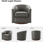 HULALA HOME Genuine Leather Swivel Barrel Chair with Solid Wood Base, Grey | Transitional Round Swivel Accent Chair with Flared Armrests, No Assembly Required, for Living Room Bedroom Reading Relaxation