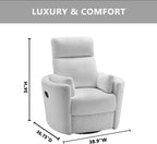 Soho Baby Nottingham Upholstered Glider Recliner Rocking Chair 360° Swivel for Nursery and Living Room, Plush White