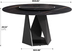 Montary 7 Piece Modern Dining Table Chairs Set of 6, Round 59" D Faux Marble Kitchen Table with Lazy Susan, Black Sintered Stone and Geometric Openwork Iron Dining Table with 6 Brown Chairs