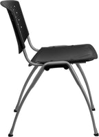EMMA + OLIVER Home and Office Black Plastic Stack Chair with Perforated Back - Guest Chair