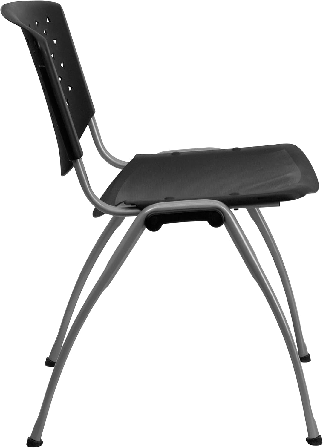 EMMA + OLIVER Home and Office Black Plastic Stack Chair with Perforated Back - Guest Chair