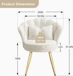 Plush Velvet Sherpa Accent Chair with Gold Metal Legs, Fluffy Vanity Chair for Makeup Room, Upholstered Guest Chair for Living Room, for Bedroom, Cream White