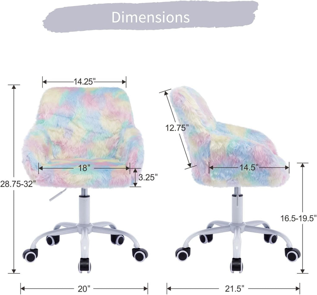 HEAH-YO Swivel Kids Chair with Wheels, Adjustable Kid Desk Chair with Arms, Cute Faux Fur Kids Study Chairs for Boys and Girls, Rainbow Color