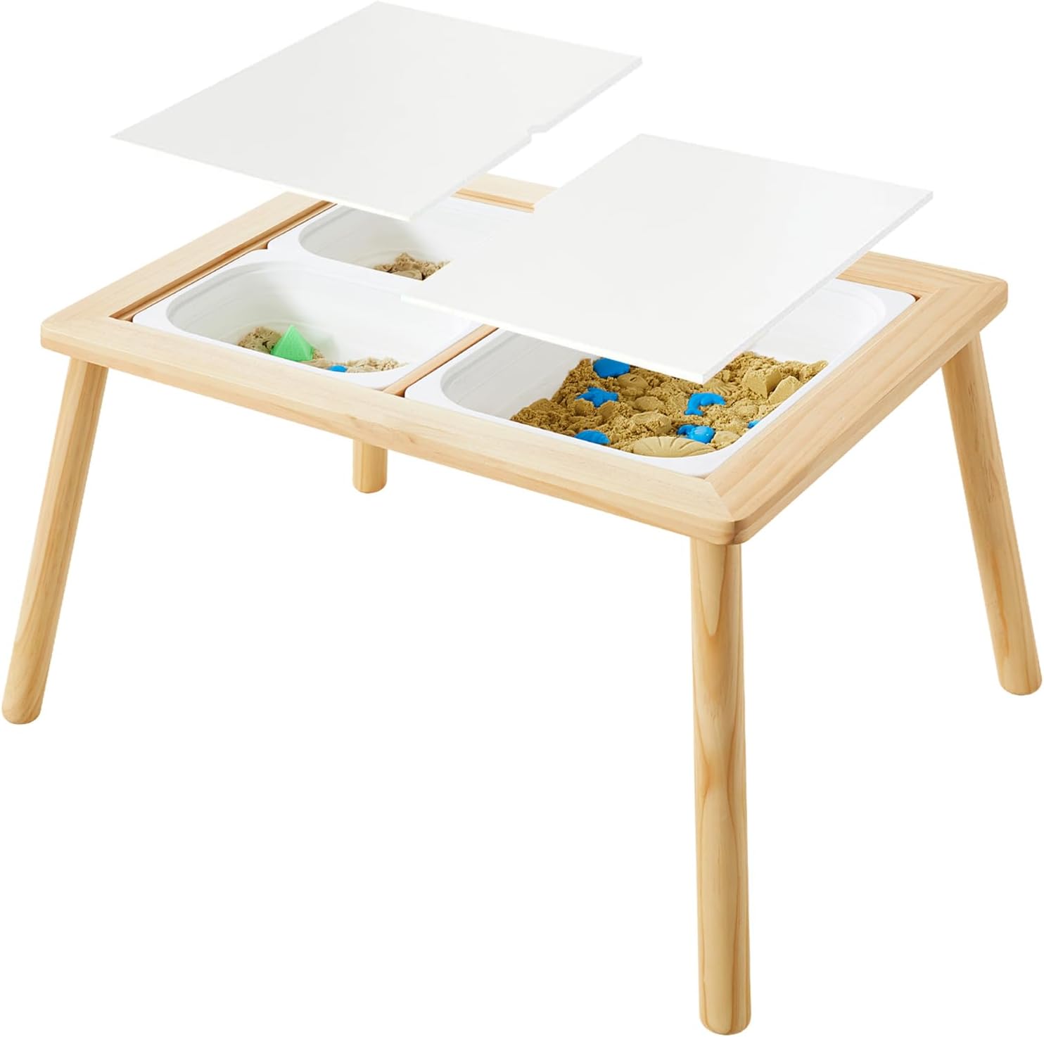 Asweets Sensory Table for Toddlers, Indoor Table with Storage Bins, Kids Play Activity Desk for Boys Girls Gift, 29''L x 20''W x 21''H, (3 White Bins)
