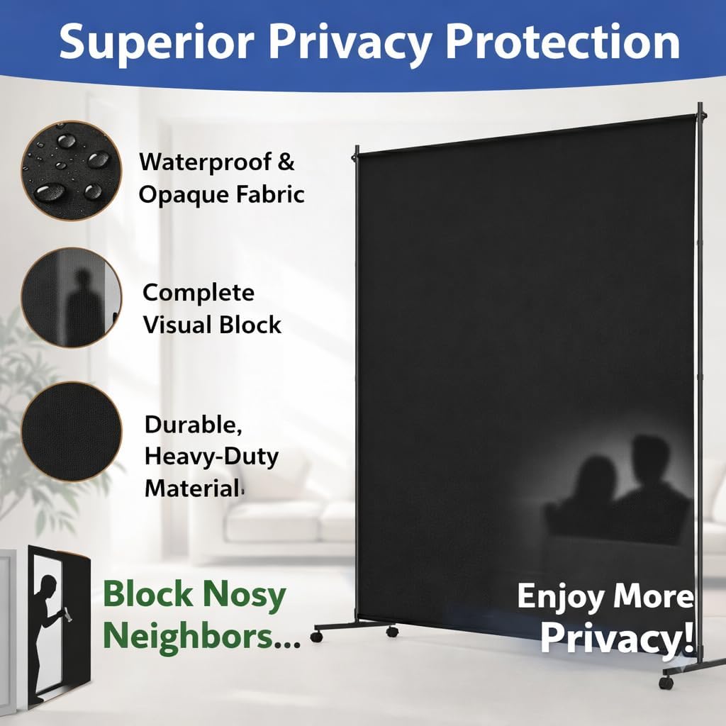 Large Single Panel Room Divider, 73" x 75" Freestanding Privacy Screen with Wheels, Thickened Fabric Partition Wall for Room Separation, Portable Room Separator for Indoor Office, Bedroom,Patio