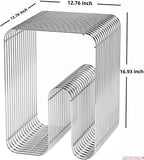 Metal Side Table Metal End Table Nightstand Small End Table Multi-Purpose for Living Room Bedroom Storage Shelf Small Space Desktop Shelf (Silver)