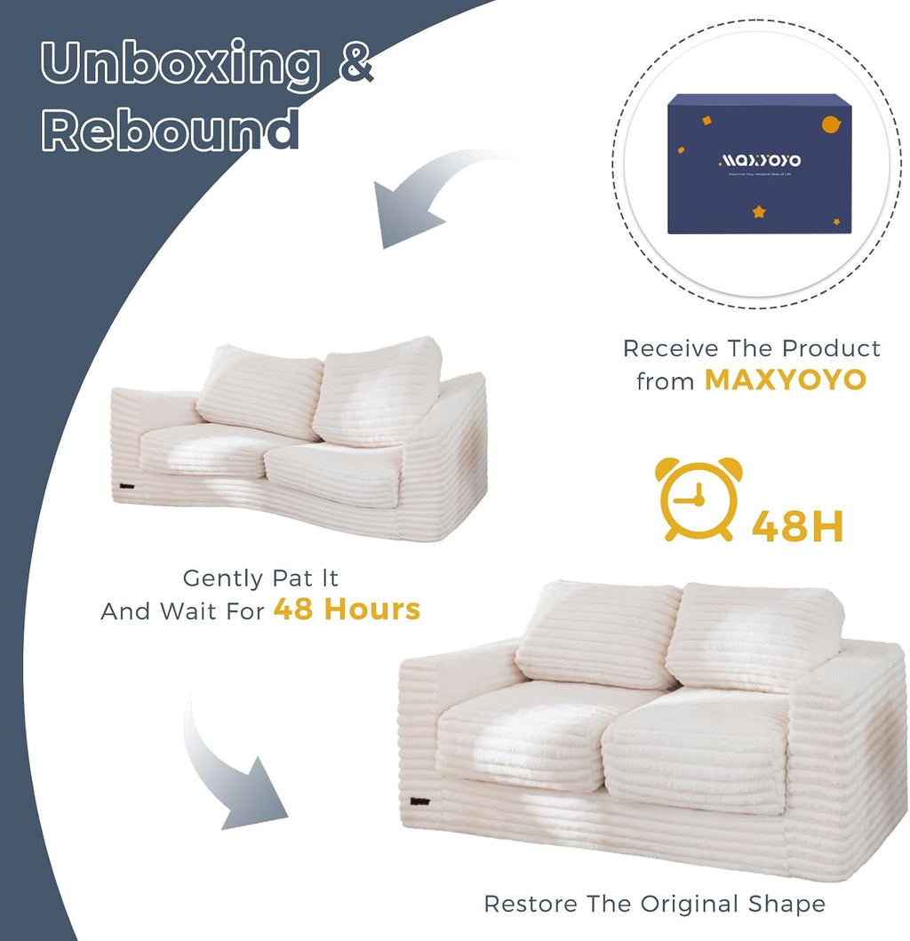 MAXYOYO Bean Bag Chair for Adults, Upholstered Loveseat Floor Sofa with Pillows and Armrests, Large Bean Bag Sofa Plush Couch for Bedroom Living Room, White