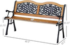 Hassyee Outdoor Garden Bench with Antique-Like Flourishes and Slatted Design for Backyard, Deck, Lawn, Patio Wooden Bench with Metal Frame for Balcony, Poolside, Park