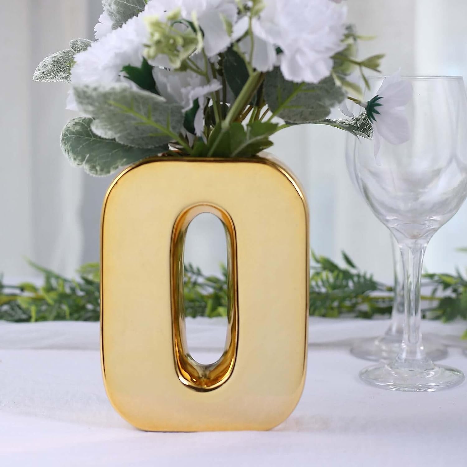 Efavormart 6" Shiny Gold Plated Ceramic Letter O Sculpture Flower Vase, Bud Planter Pot Table Centerpiece