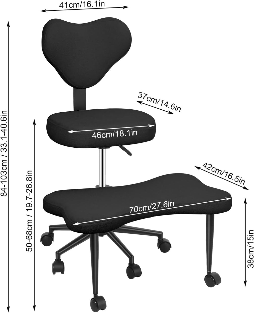 Ergonomic Cross Legged Office Chair, 360° Swivel Criss Cross Desk Chair with Footstool, Height Adjustable Meditation Chair with Backrest, Multi-Position Kneeling Chairs for Home Office, Yoga Black