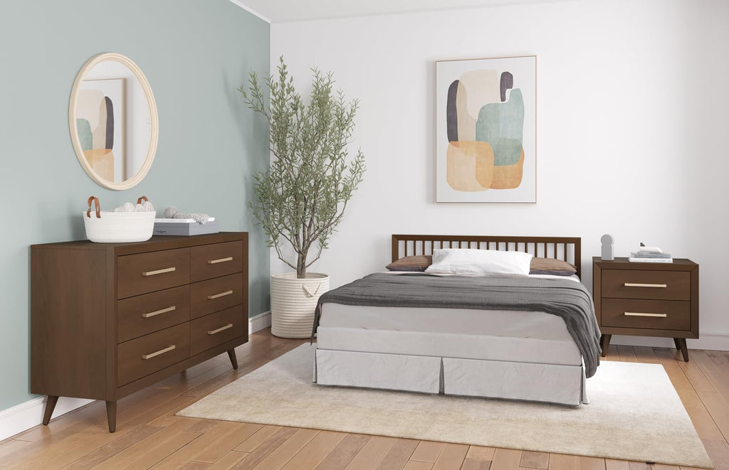 Child Craft Cranbrook Nightstand, 25" W Mid-Century Modern 2-Drawer Nursery Nightstand with Metal Handles, Toasted Chestnut