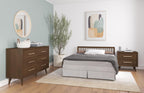 Child Craft Cranbrook Nightstand, 25" W Mid-Century Modern 2-Drawer Nursery Nightstand with Metal Handles, Toasted Chestnut