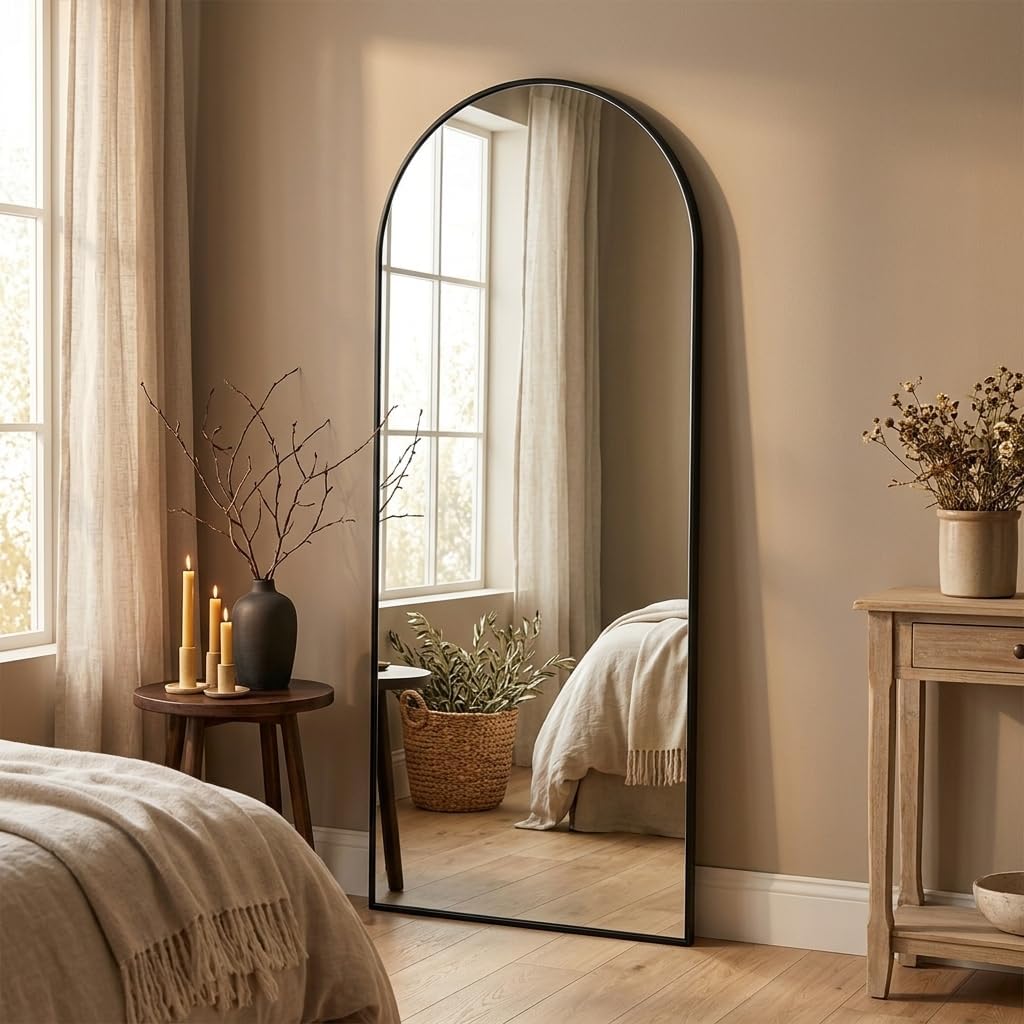 57"x18" Floor Mirror Full Length, Arched Full Length Mirror with Stand, Full Body Mirrors for Bedroom Living Room or Cloakroom Black