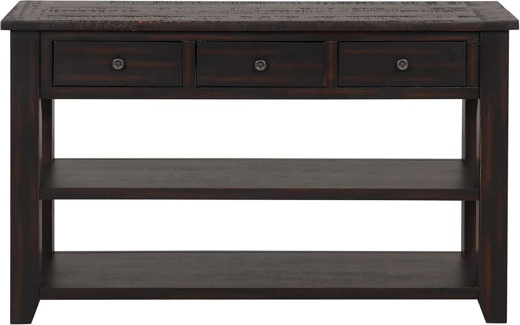 RuiSiSi 48” Console Table with 3 Drawers and 2 Shelves, Farmhouse Wood Sofa Table for Living Room, Entryway, Hallway, Distressed Black