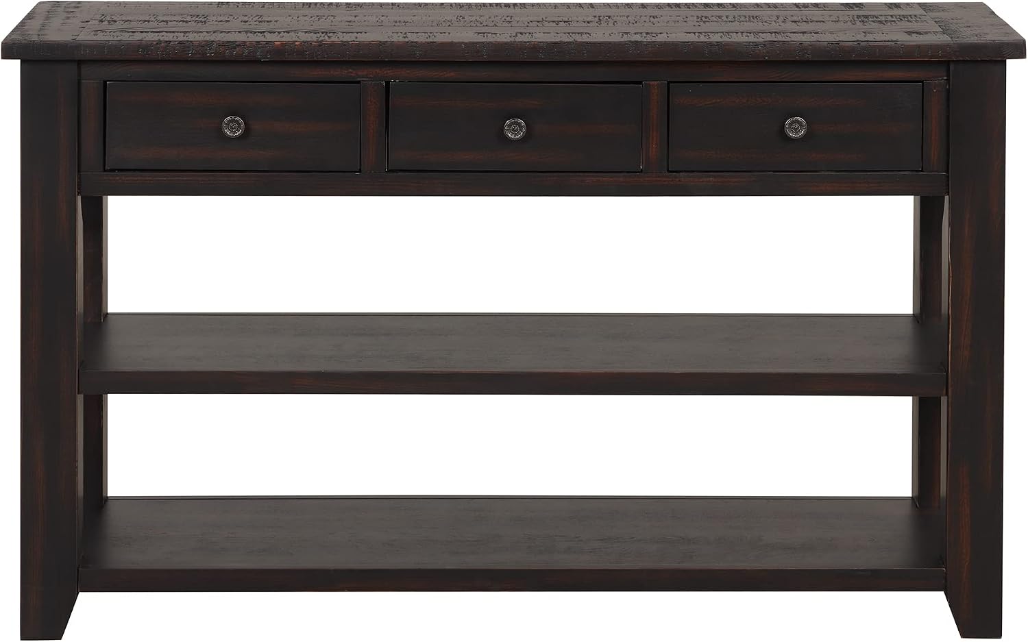 RuiSiSi 48” Console Table with 3 Drawers and 2 Shelves, Farmhouse Wood Sofa Table for Living Room, Entryway, Hallway, Distressed Black