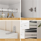 VOWNER 71" Tall Armoire Wardrobe Closet with Drawers and Mirror | Clothing Storage Cabinet with Hanging Rod, 2 Doors Wooden Wardrobe Cabinet for Bedroom, Large Capacity Storage (White)