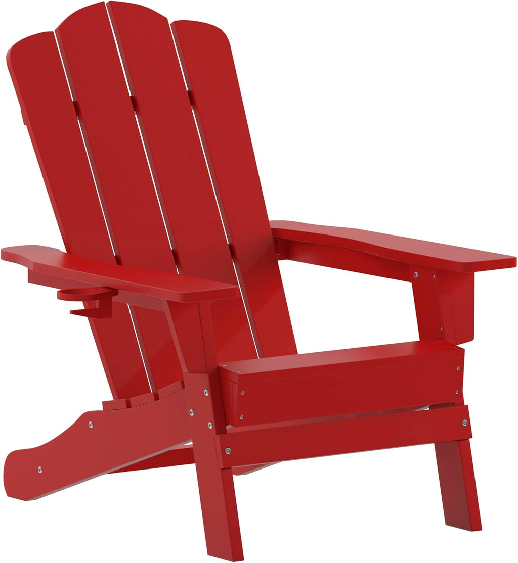 Taylor & Logan Nellis Adirondack Chair with Cup Holder, Weather Resistant HDPE Adirondack Chair in Red