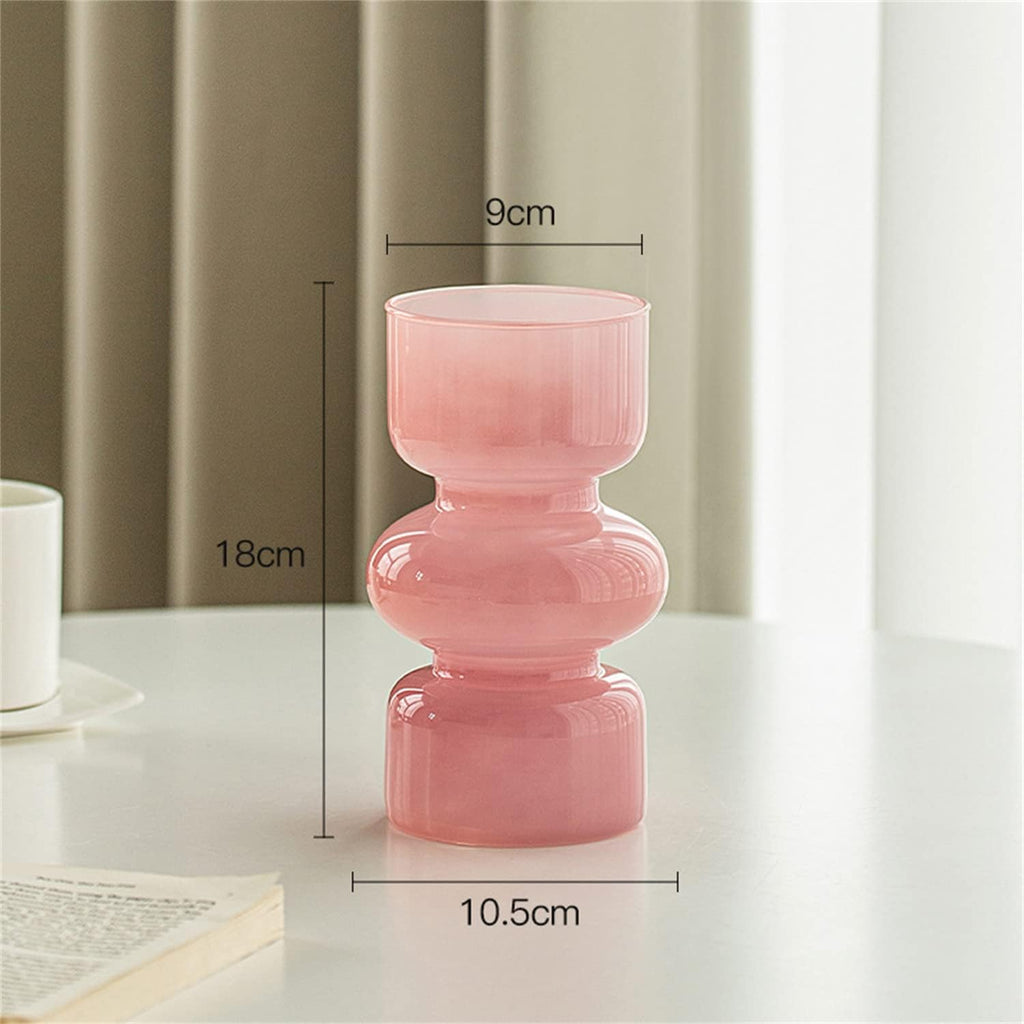 JSPYFITS Glass Hydroponic Flower Vase, 7 Inches Colored Glassbubble Vases for Flowers, Three-Layer Glass Funky Vase for Home/Office/Weddings/Party Table Flower Decor (Pink)