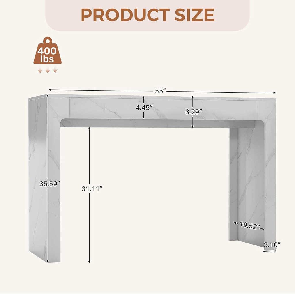 55” Bar Table，Modern Counter Height Pub Table, Long Bar Dining Table with Faux Marble Tabletop，Rectangular Home Bar Unit for 4-6 People, Kitchen, Living Room, Bar, Faux Marble