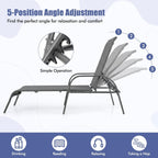 Tangkula Outdoor Lounge Chairs Set of 2, Patio Chaise Lounge with Adjustable Backrest, Reclining Pool Lounge Chairs for Outside with Heavy Duty Steel Frame for Beach, Yard, Balcony, Poolside