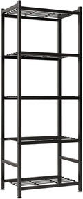 Storage Shelves, 5-Tier Metal Shelving Unit with Adjustable Feet, Compact Shelf Organizer for Garage, Kitchen, Pantry and Closet Organization,17.7" x 11.8" x 56.3", Black