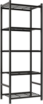 Storage Shelves, 5-Tier Metal Shelving Unit with Adjustable Feet, Compact Shelf Organizer for Garage, Kitchen, Pantry and Closet Organization,17.7" x 11.8" x 56.3", Black