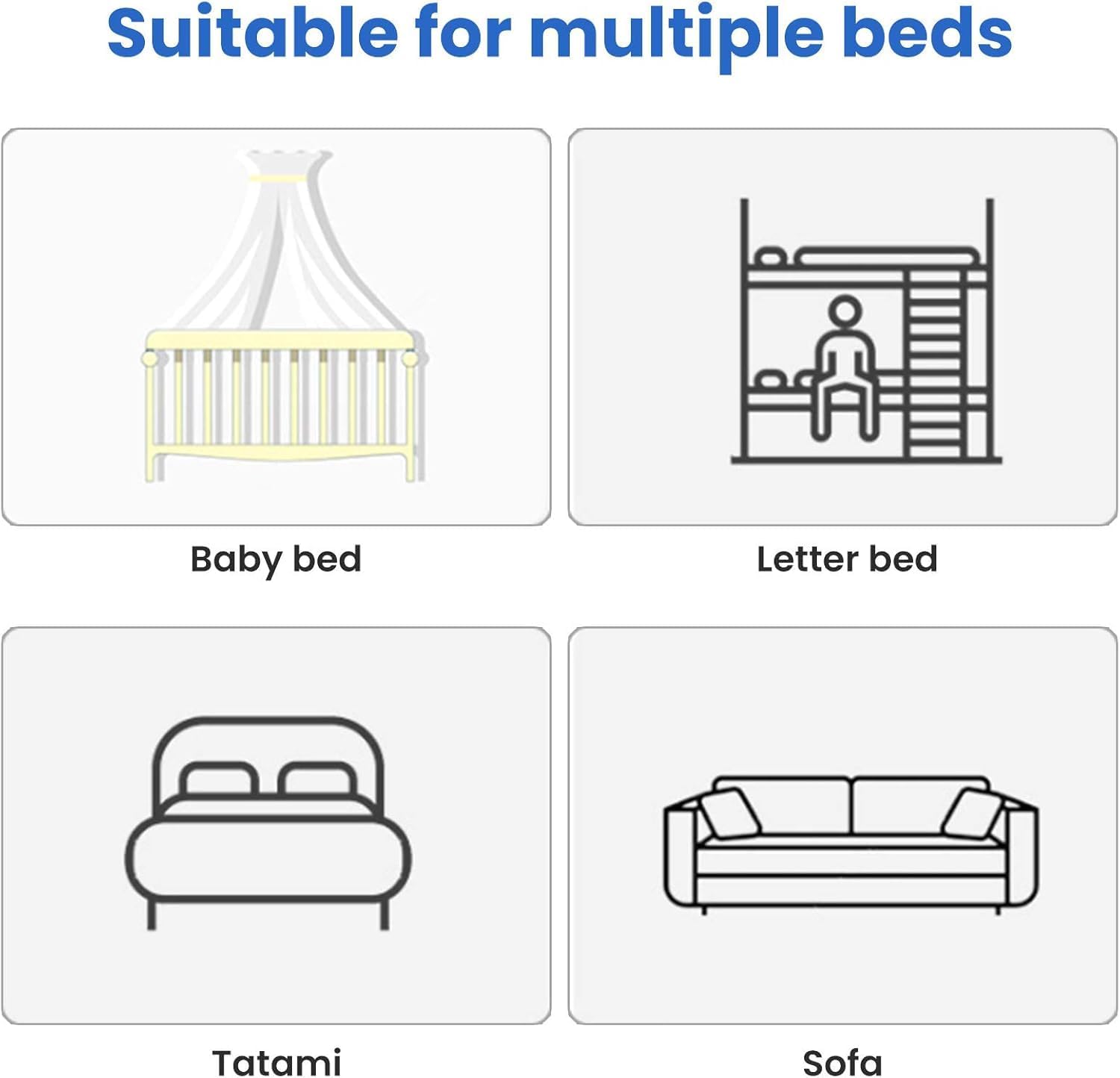 Bed Mosquito Net Canopy, Large Dome Hanging Mosquito Net for Single/Double Bed, Crib & Hammock, 12m Coverage, Ideal for Home & Travel, White