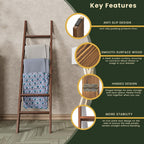 Decorative Foldable Wooden Blanket Ladder, 6-Tier Pine Wood Quilt Ladder 68" — Easy Assembly, Anti-Slip, Farmhouse Decor Rack Stand for Living Room, Bedroom Bathroom (Brown)