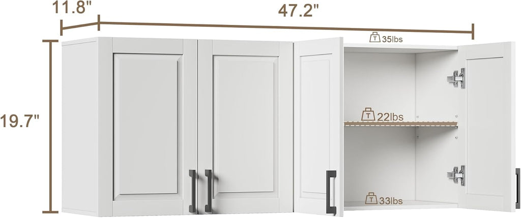 ChooChoo Laundry Room Cabinets, 4 Doors Wall Mounted Storage Cabinet, Kitchen Wall Storage, Bathroom Wall Cabinet, White