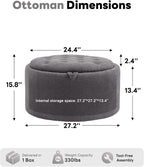 Tbfit Multi-Functional Round Storage Ottoman for Home - No-Assembly Footrest & Seat with Spacious Storage Plush Fabric Design for Living Room, Bedroom, Nursery (Dark Gray)