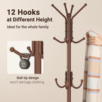 ELYKEN Coat Rack Freestanding, Metal Coat Rack with Umbrella Holder | 12 Hooks, Round Base, Heavy Duty Floor Standing Coat Tree for Entryway, Hallway, Living Room, Bedroom, Office, Brown