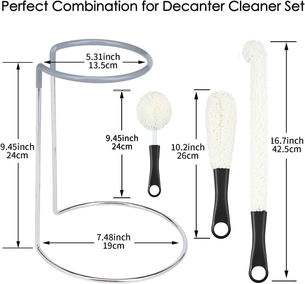 Wine Decanter Drying Stand with Cleaning Brush and Decanter Cleaning Beads,Wine Decanter Drying Rack with Rubber Coated Top to Prevent Scratches.Decanter Cleaner for Standard Large Wine Decanters