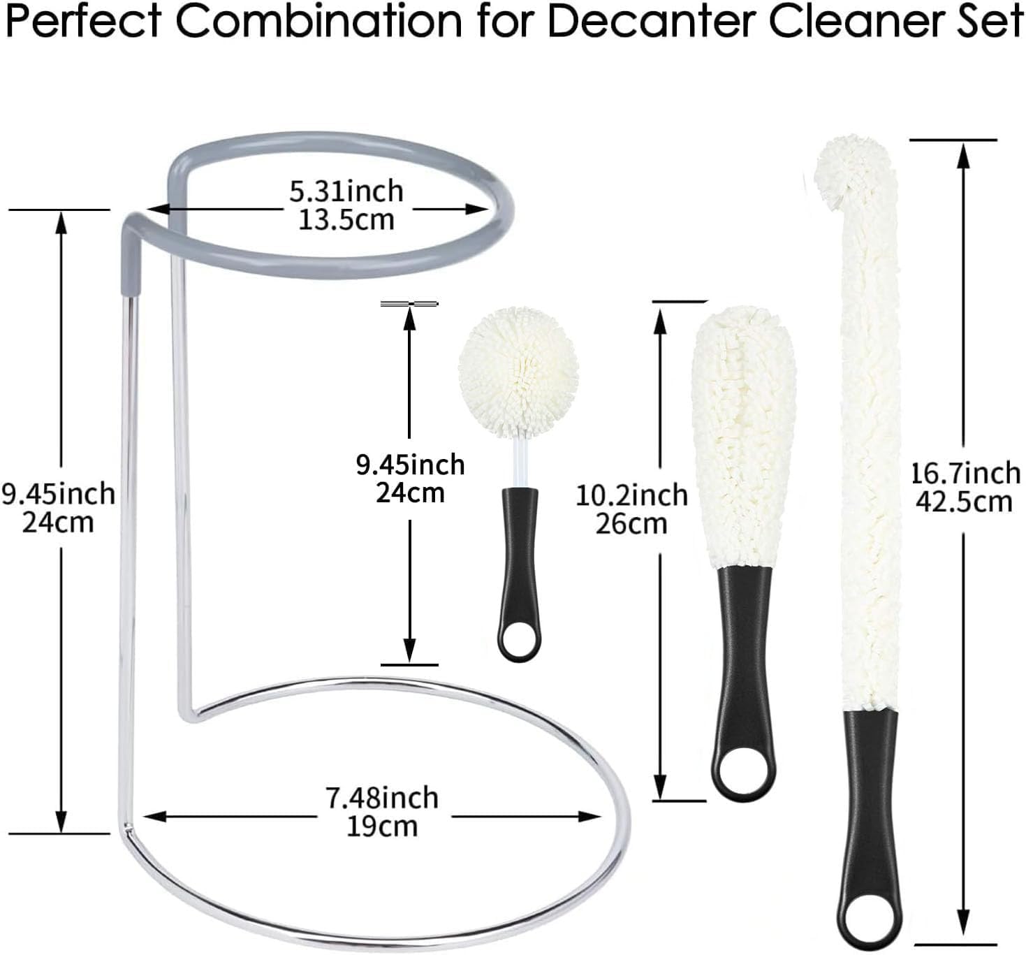 Wine Decanter Drying Stand with Cleaning Brush and Decanter Cleaning Beads,Wine Decanter Drying Rack with Rubber Coated Top to Prevent Scratches.Decanter Cleaner for Standard Large Wine Decanters