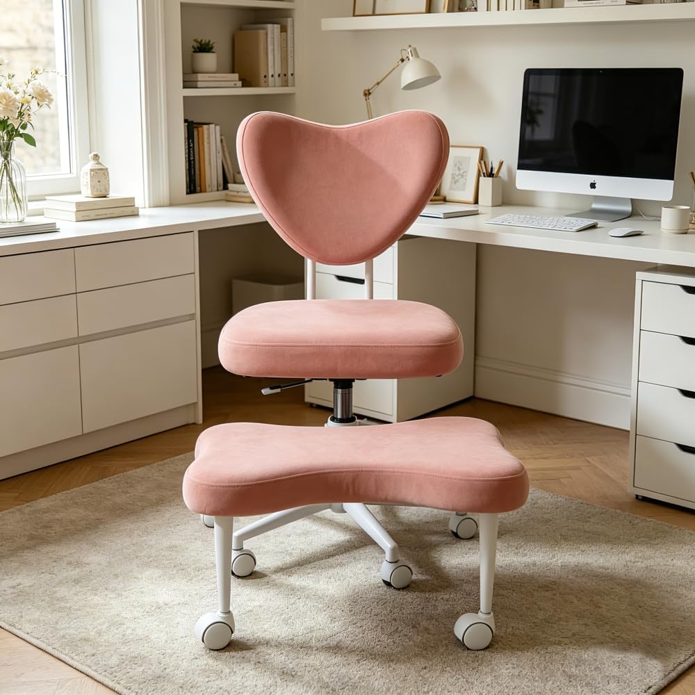 Meditation Chair, an Ergonomic Cross-Legged Seating Chair with Lumbar Support and a Height-Adjustable seat Cushion, Ideal for People Engaged in high-Intensity Office Work. Pink