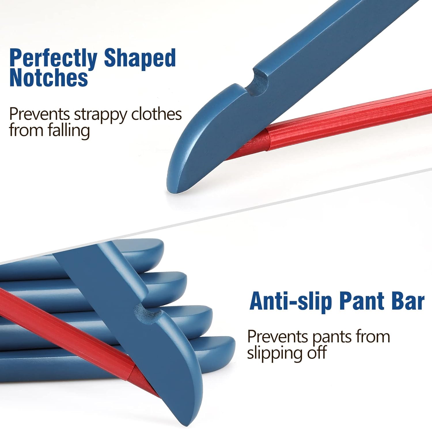 TOPIA HANGER Premium Wooden Hangers with Non-Slip Pant Bar, 360°Swivel Hook and Shoulder Notches, 30 Pack Solid Wood Clothes Hangers for Suit, Coat, Jacket, Camisole(Blue/Red)-CT35BR30