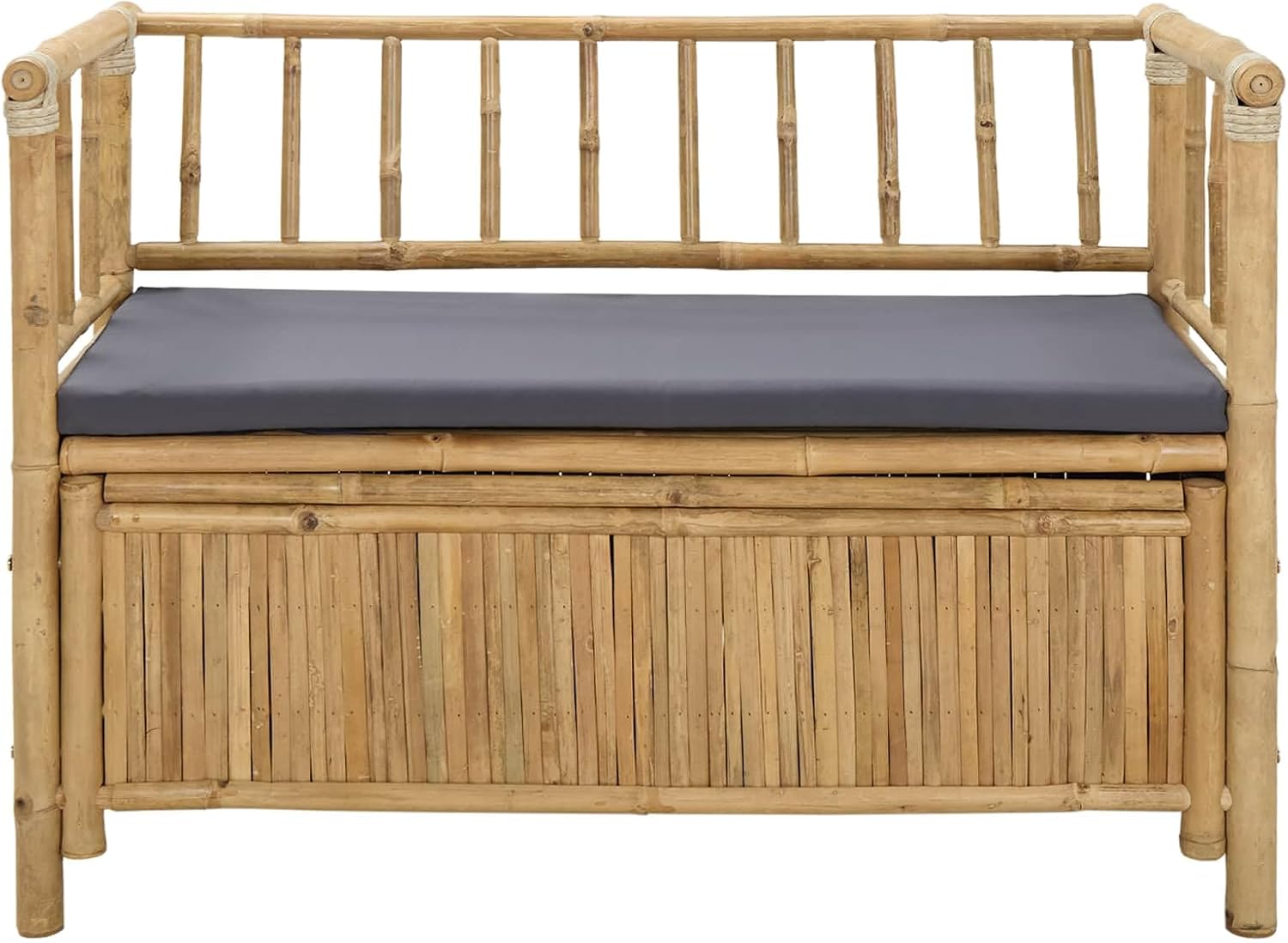 Bamboo Garden Storage Bench 110 x 47 x 80 cm, Outdoor Patio Seat with Hidden Compartment, Natural Finish Post Leg Design for Indoor or Outdoor Use
