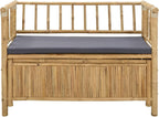 Bamboo Garden Storage Bench 110 x 47 x 80 cm, Natural Finish Outdoor Seat with Hidden Compartment for Tools and Cushions, Post Leg Design for Stability, Easy Assembly Required