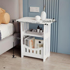 2/3 Tier Narrow Side Table Nightstand with Display Shelf PVC Small Space End Table for Bedroom or Living Room White(Double Levels)