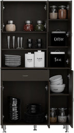 Tuhome Della 90 Kitchen Pantry, One Drawer, Multiple Cabinets, Two Open Shelves Black