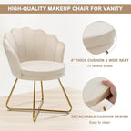 Furnimart Accent Chairs Set of 2 for Living Room, Shell Vanity Chair with Back, Criss Cross Chair with Gold Legs, Side Chair for Bedroom, Makeup Room, Desk Chair no Wheels, Velvet Khaki 2PCS