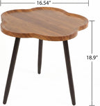 danpinera Round Side Table, Metal Legged Accent Table with Wooden Tray, Flower Tray Small Round End Table for Living Room, Bedroom, Nursery Rustic Brown