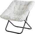 Comfy Saucer Chair, Faux Fur Disc Chair Foldable, Lounge Lazy Chairs for Living Room Bedroom Dorm, Reading Chair for Kids Adults Girls Teens, White