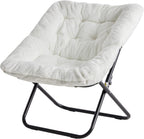 Comfy Saucer Chair, Faux Fur Disc Chair Foldable, Lounge Lazy Chairs for Living Room Bedroom Dorm, Reading Chair for Kids Adults Girls Teens, White